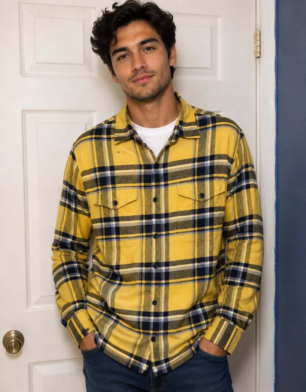 American Eagle Men's Yellow Plaid Flannel Shirt